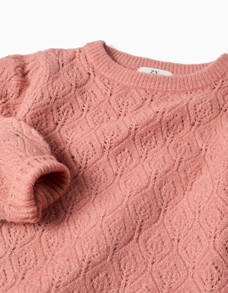 Pull en maille ajourée avec manches bouffantes Marron+Rose 6 - vertbaudet enfant 