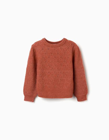 Pull en maille ajourée avec manches bouffantes Marron+Rose 1 - vertbaudet enfant 