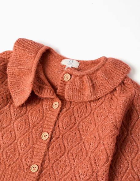 Cardigan en maille ajourée avec col à volants Marron 3 - vertbaudet enfant 