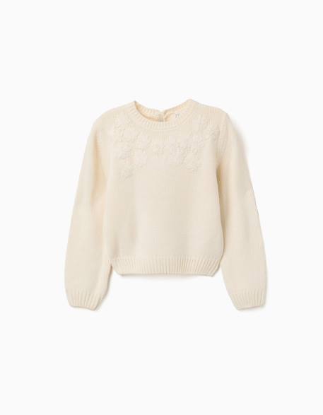 Pull en maille avec broderie florale Blanc 1 - vertbaudet enfant 