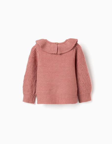 Pull en maille ajourée avec col à volants Rose 2 - vertbaudet enfant 