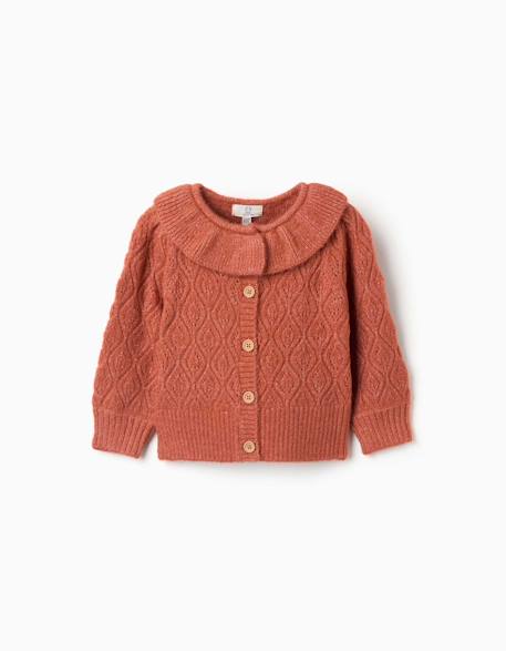 Cardigan en maille ajourée avec col à volants Marron 1 - vertbaudet enfant 