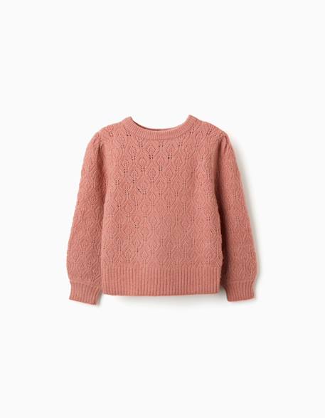 Pull en maille ajourée avec manches bouffantes Marron+Rose 4 - vertbaudet enfant 