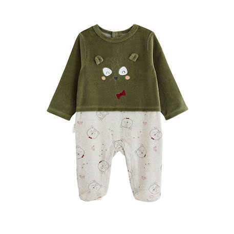 Pyjama bébé en velours pistache Kaki 2 - vertbaudet enfant 