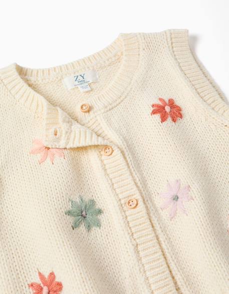 Gilet sans manches en maille avec broderie florale Blanc 3 - vertbaudet enfant 