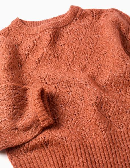 Pull en maille ajourée avec manches bouffantes Marron+Rose 3 - vertbaudet enfant 