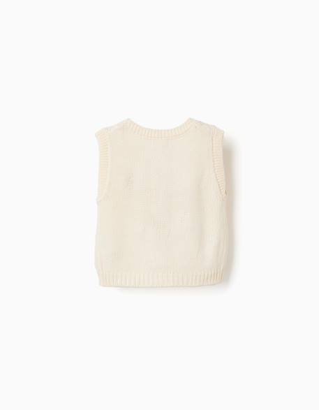 Gilet sans manches en maille avec broderie florale Blanc 2 - vertbaudet enfant 