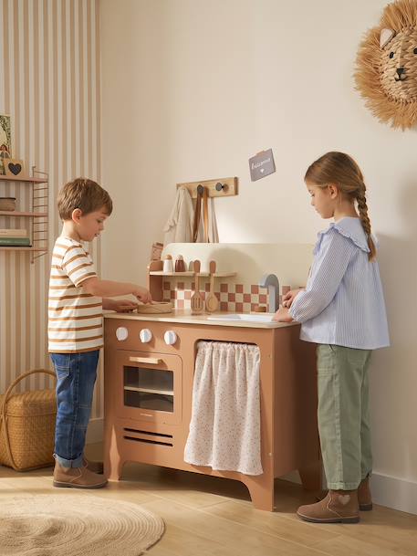 Cuisine en bois FSC® avec accessoires caramel+écru+rose+vert sauge 1 - vertbaudet enfant 