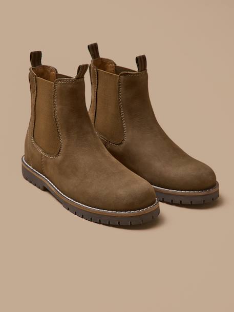 Boots chelsea cuir nubuck garçon Taupe 1 - vertbaudet enfant 