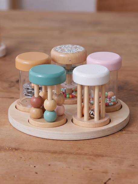 Set de 5 hochets musicaux en bois FSC® bois+Rétro Flower 7 - vertbaudet enfant 