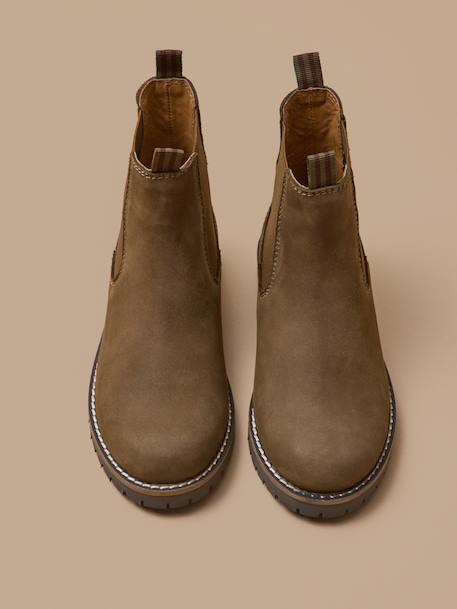 Boots chelsea cuir nubuck garçon Taupe 3 - vertbaudet enfant 
