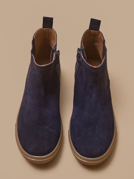 Boots chelsea cuir suédé garçon Camel+Marine 9 - vertbaudet enfant 