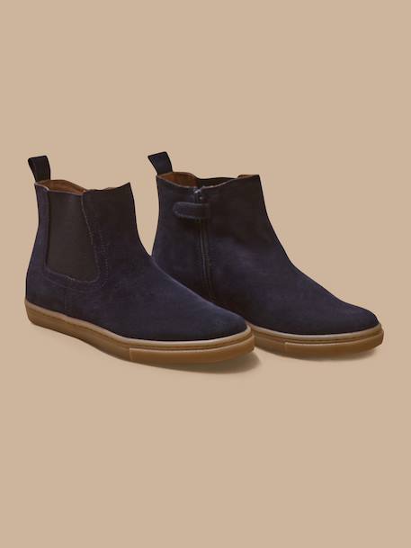 Boots chelsea cuir suédé garçon Camel+Marine 11 - vertbaudet enfant 