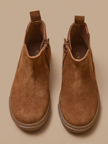 Boots chelsea cuir suédé garçon Camel+Marine 3 - vertbaudet enfant 