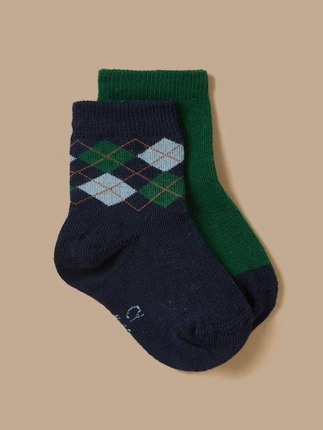 Lot de 2 paires de chaussettes bébé Bleu vert 1 - vertbaudet enfant 