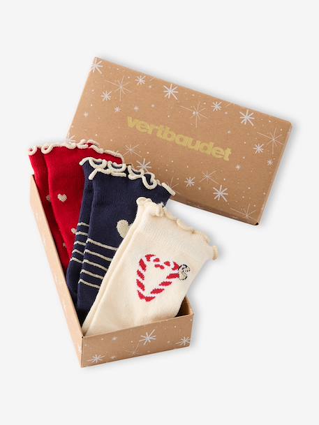 Lot de 3 chaussettes fille noël rouge 3 - vertbaudet enfant 