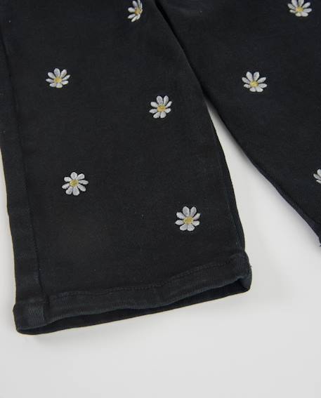 Pantalon en tissu plat pour bébé fille avec broderies florales Noir 4 - vertbaudet enfant 