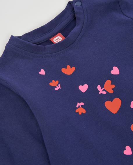 T-shirt manches longues en jersey pour fille avec motif cœurs Bleu 4 - vertbaudet enfant 