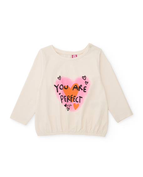 T-shirt fille en jersey à motif placé et message positif Blanc 2 - vertbaudet enfant 