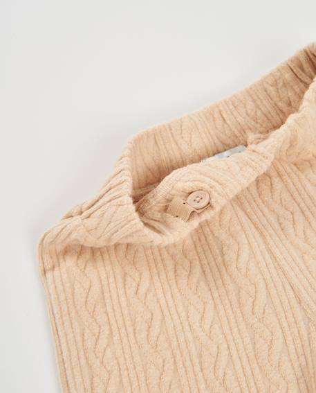 Pantalon de fille en tricot avec jambe large et finition texturée Beige 3 - vertbaudet enfant 
