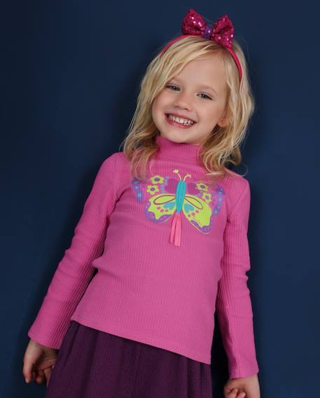 T-shirt en jersey fille à manches longues et motif papillon Rose 1 - vertbaudet enfant 