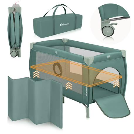 Lit parapluie parc bébé 2en1 stefi plus 0-36 mois avec matelas haute densité et roulettes Green olive+Grey multicolor+Grey white+Pink yellow 1 - vertbaudet enfant 