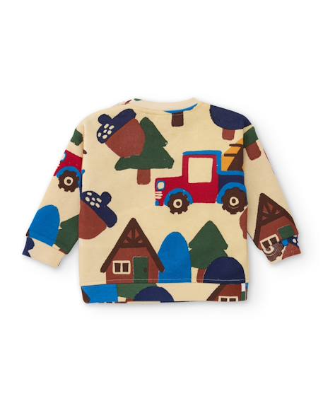 Ensemble garçon en molleton avec sweat motif nature et pantalon Beige 4 - vertbaudet enfant 