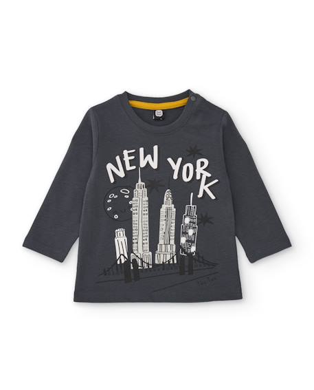 T-shirt bébé garçon manches longues en jersey imprimé ville Gris 1 - vertbaudet enfant 