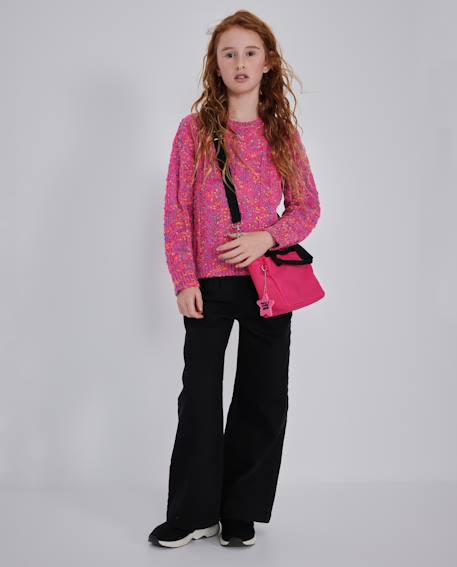 Pantalon fille en sergé à jambes larges et taille ajustable Noir 1 - vertbaudet enfant 