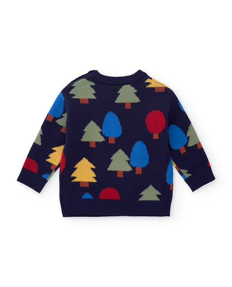 Pull garçon en maille douce à motifs d'arbres Bleu 3 - vertbaudet enfant 