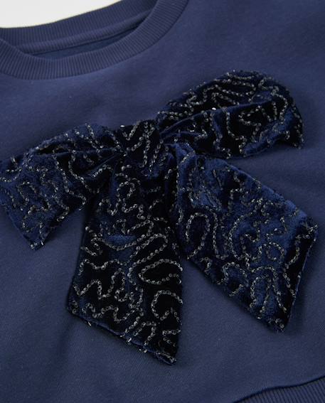 Sweat fille en molleton avec nœud décoratif et poignets côtelés Bleu 4 - vertbaudet enfant 