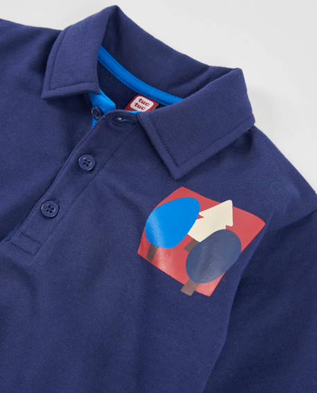 Polo garçon en molleton avec imprimé dans le dos Bleu 3 - vertbaudet enfant 