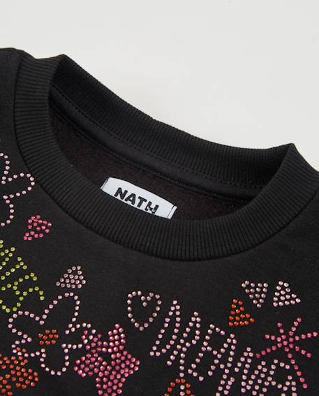 Sweat à capuche fille en molleton avec imprimé étoiles et fleurs Noir 4 - vertbaudet enfant 