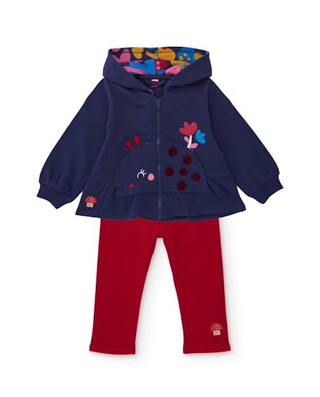 Ensemble fille en molleton avec sweat à capuche brodé et legging Bleu 1 - vertbaudet enfant 