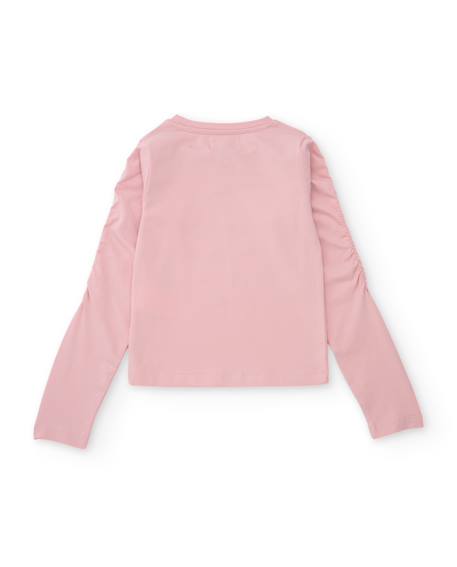 T-shirt pour fille en maille à manches longues avec appliques brillantes Rose 2 - vertbaudet enfant 