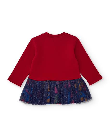 Robe fille en molleton et jersey à motif floral et volant Rouge 2 - vertbaudet enfant 