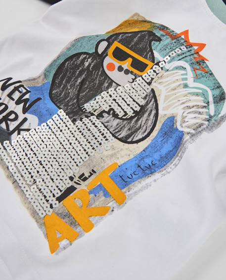 T-shirt garçon manches longues en jersey à imprimé graphique Blanc 4 - vertbaudet enfant 