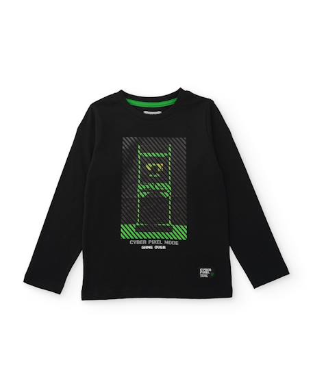 T-shirt en jersey pour garçon avec graphique d'arcade en contraste Noir 1 - vertbaudet enfant 