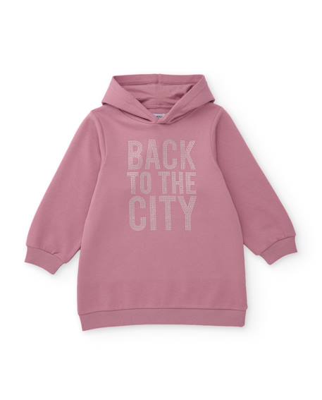 Robe fille en molleton avec capuche et imprimé frontal Rose 2 - vertbaudet enfant 