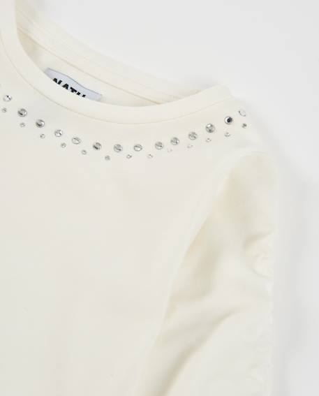 T-shirt fille en maille avec détails brillants à l'encolure Blanc 4 - vertbaudet enfant 