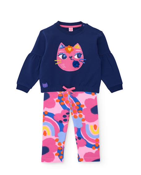 Ensemble fille en molleton avec sweat et legging fleuri Rose 1 - vertbaudet enfant 