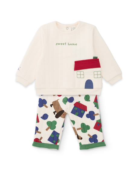 Ensemble en peluche pour bébé avec poche avant imprimée Blanc 1 - vertbaudet enfant 
