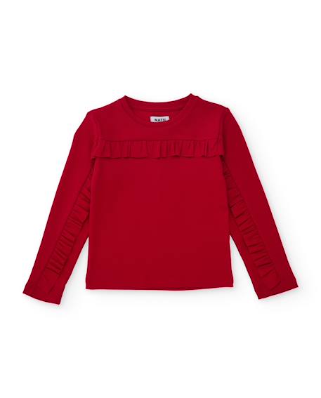 T-shirt pour fille en maille avec volants sur le devant Rouge 1 - vertbaudet enfant 