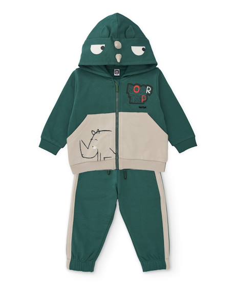 Ensemble garçon en molleton avec sweat à capuche rhinocéros et pantalon Vert 2 - vertbaudet enfant 