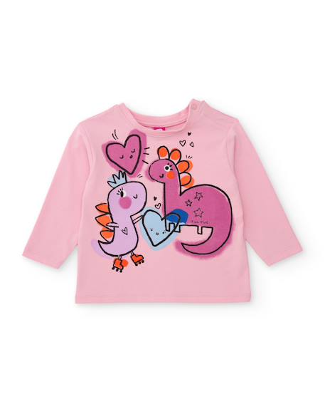 T-shirt fille en jersey doux à imprimé dinosaures Rose 1 - vertbaudet enfant 