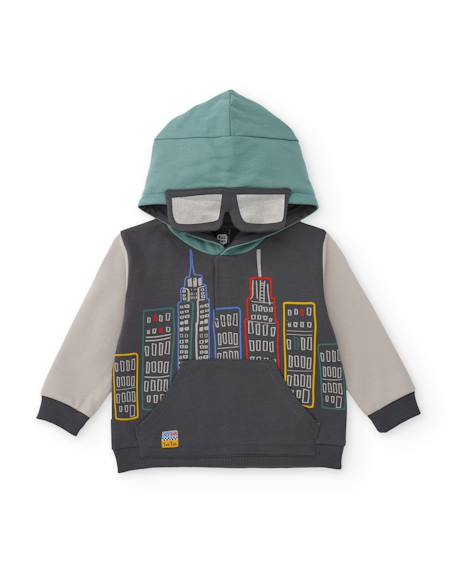 Sweat à capuche garçon en molleton à imprimé urbain Gris 1 - vertbaudet enfant 