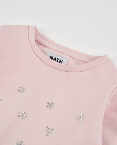 T-shirt pour fille en maille à manches longues avec appliques brillantes Rose 3 - vertbaudet enfant 