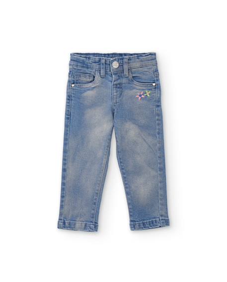 Jean pour fille avec broderie florale et coupe confortable Bleu 1 - vertbaudet enfant 