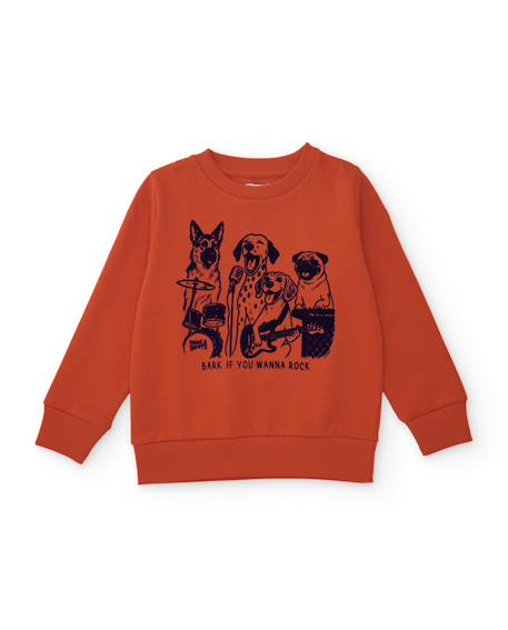 Sweat garçon en molleton avec imprimé chiens rockeurs Orange 1 - vertbaudet enfant 