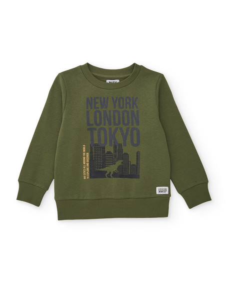 Ensemble garçon avec sweat en coton à motif urbain et pantalon Vert 2 - vertbaudet enfant 